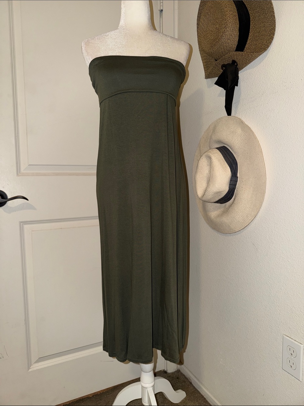 Preowned a.n.a Strapless Olive Green Tube Dress/Maxi Skirt
